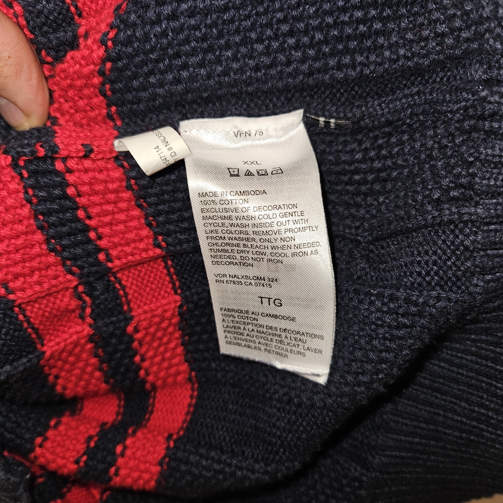 Nautica Men's Black Sweater with Red and White Stripes - Picture 3 of 4